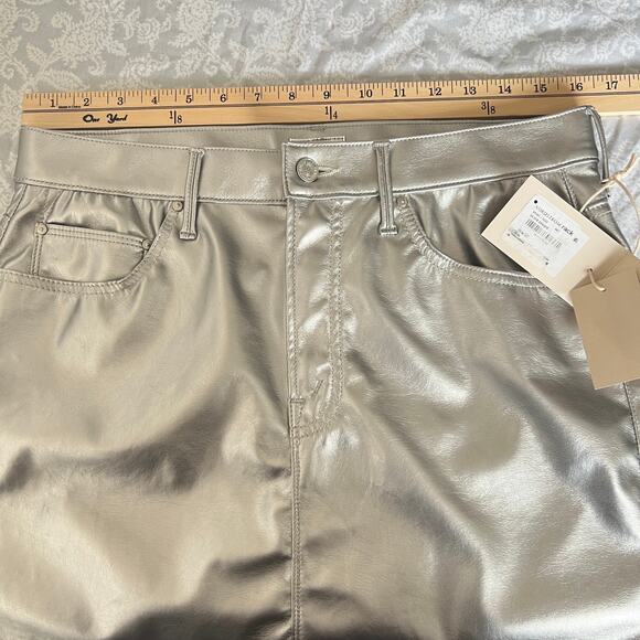 Mother The Vagabond Zip Mini Skirt Faux Leather In Silver Dagger Size 32 - Picture 7 of 13